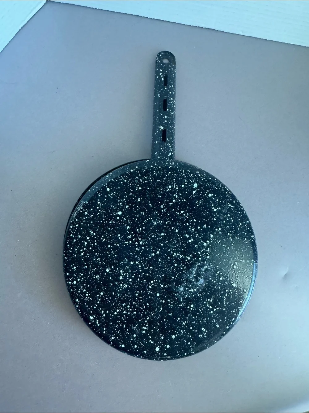 Hand-Painted Black Speckled Skillet Wall Decor with Girl and Apple Tree